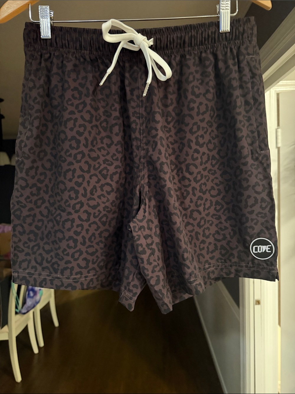 Cove USA Men's Leopard Shorts Plum with White Drawstring